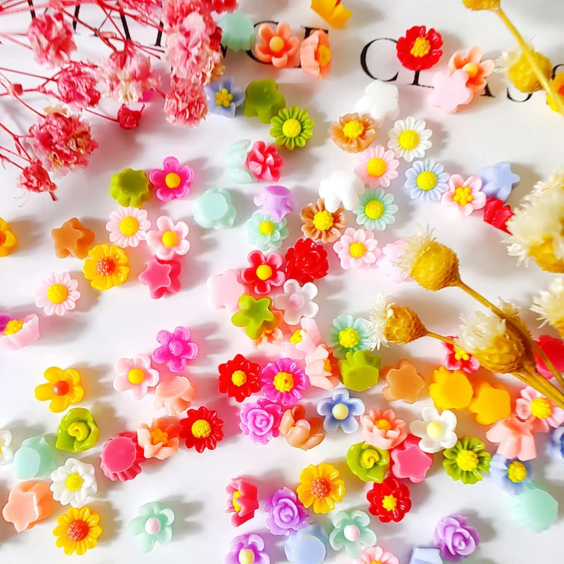 

50Pcs Kawaii Flower/Heart/Butterfly Nail Art Charms Rhinestones Cartoon Mixed Shape Nail Decoration Resin Manicure Accessories