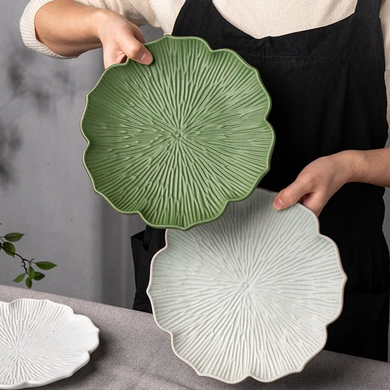 

Набор керамической посуды, тарелки особой формы в форме лепестков, Западный стейк, обеденная еда, резная креативная тарелка для напитков