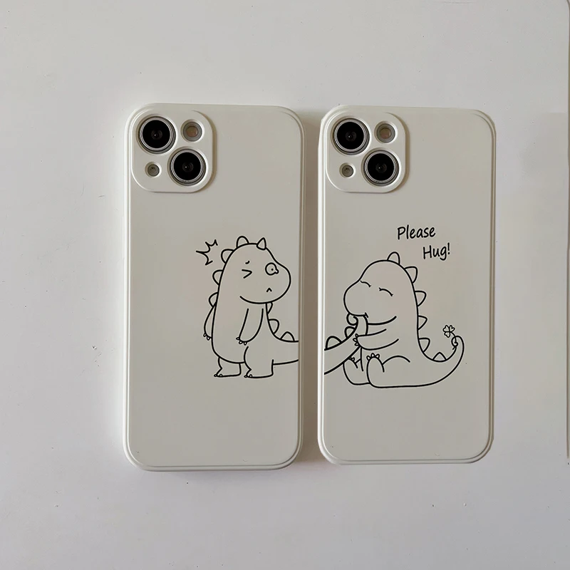 

Cute Couple Dinosaur Phone Case for IPhone 11 12 13 Pro Max Mini X XS MAX 7 8 Plus XR SE 2020 Camera Protection Cover Fundas