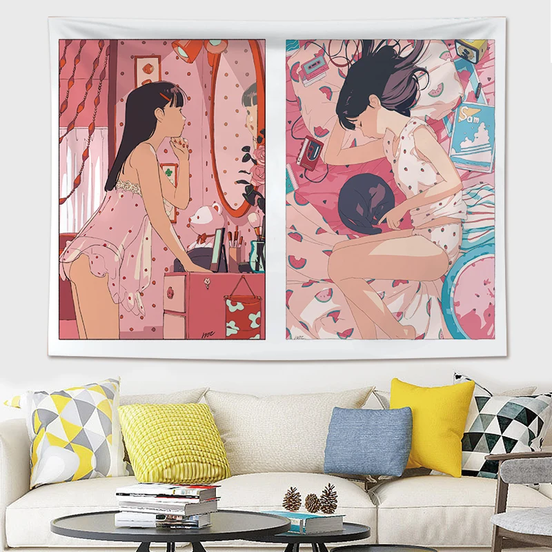 

Ilustración de Anime, decoración japonesa, tapiz de chica, hermosa decoración de habitación, mural, tarjeta de Tarot, encaje,