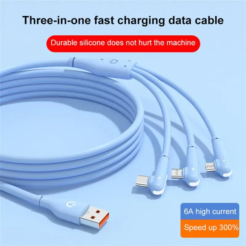

66W Super Fast Charge Mobile Phone Data Cable Three-in-One Elbow 6A Full Model Car Charging Line One To Three Android Apple