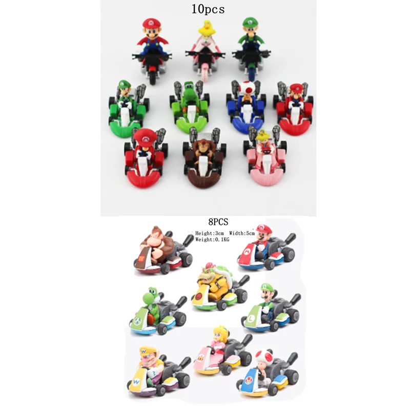 Фото Набор мини-фигурок Mario Kart (6/8/10 шт.), гоночные машинки Mario Bros, модели Луиджи и Йоши из ПВХ, украшения для детских тортов на день рождения, подарки для фанатов №5
