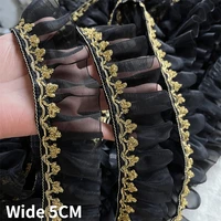 5cm wide black tulle yarn fabric golden edge trim lace collar cuffs ribbon frills needlework ruffles sequin dress sewing decor