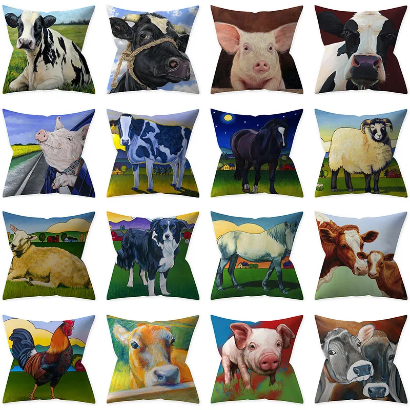 

Декоративная наволочка, 45 х45 см, с рисунком коровы, овцы, свиньи