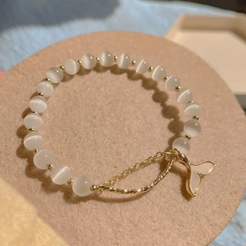 Летний золотой браслет-рыбья попка с камнями Кошачий глаз и опал для женщин SQ-01.