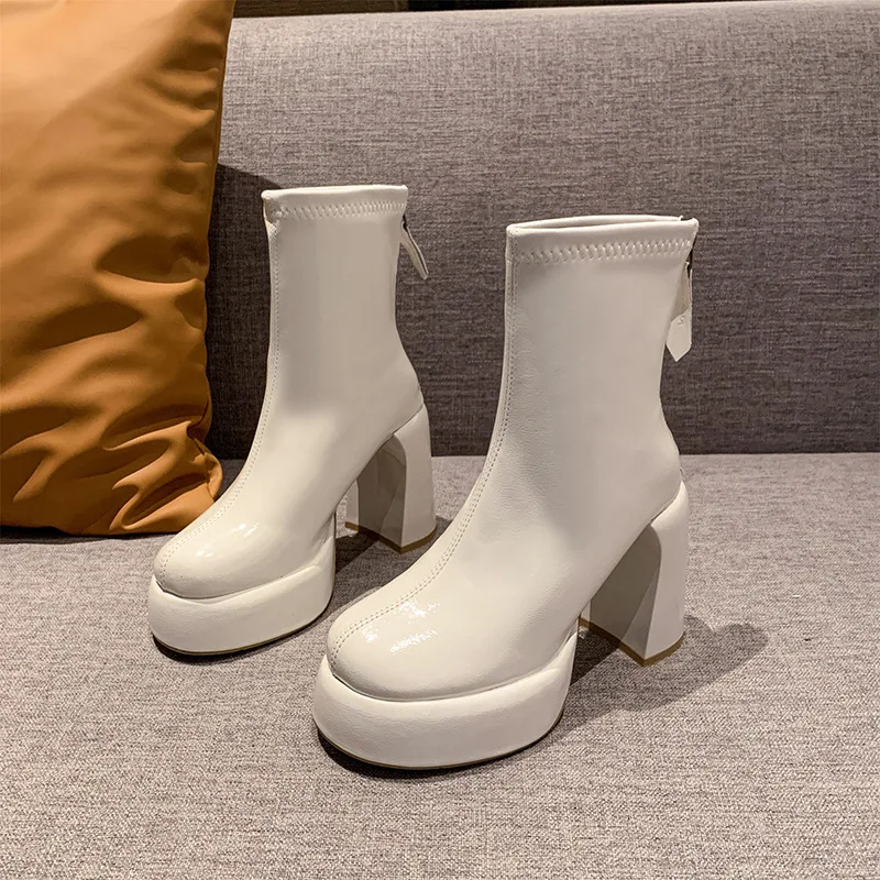 Женские ботинки на высоком каблуке-женская зимняя обувь молнии сзади Осенняя