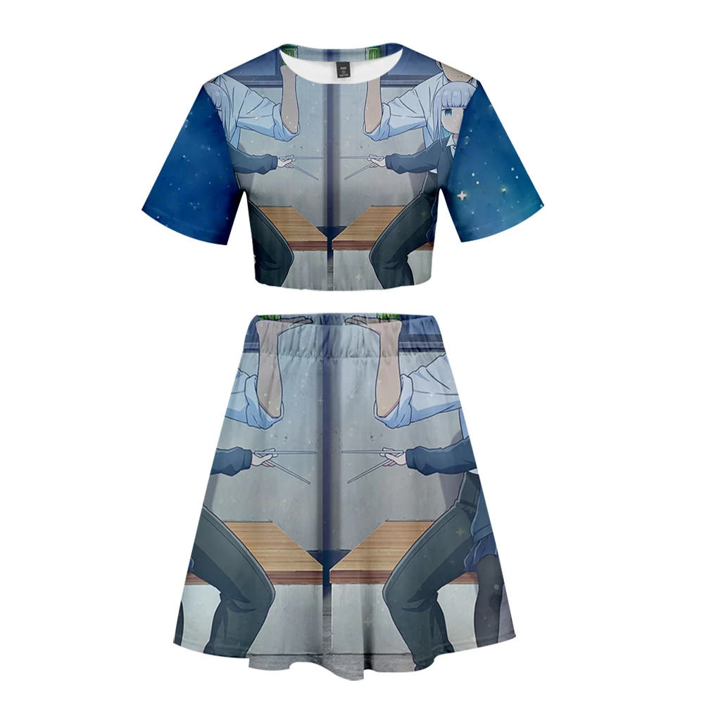 

Aharen San Wa Hakarenai Navel Sports Girl Suit Fashion Youth Two-piece Female Sexy Skirt + T-shirt Casual Suit