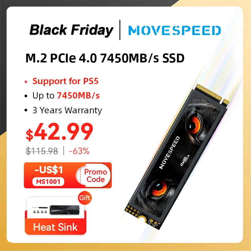 MOVESPEED 7450MB/s SSD NVMe M.2 2280 4TB 2TB 1TB Internal Solid State Hard Disk M2 PCIe 4.0x4 2280 SSD Drive for PS5 Laptop PC