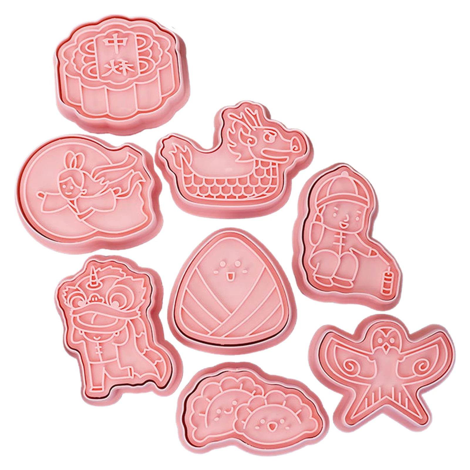 

8 Pcs Chinese Festival Cookie Cutters Set DIY Cartoon Biscuit Baking Mold Rice Dumpling Kite Moon Cake Shapes Biscuit Embossing