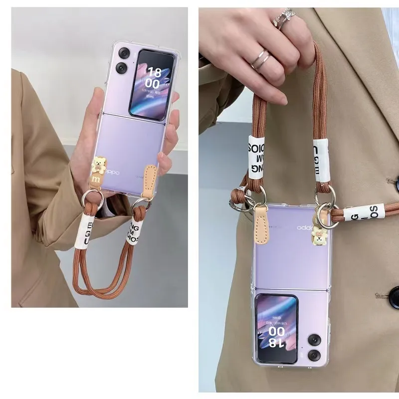 

Luxury Bracelet Necklace Lanyard Phone Case For OPPO Find N2 Flip With Lens Film Cover For Find N2 Flip Long and Short Rope Case