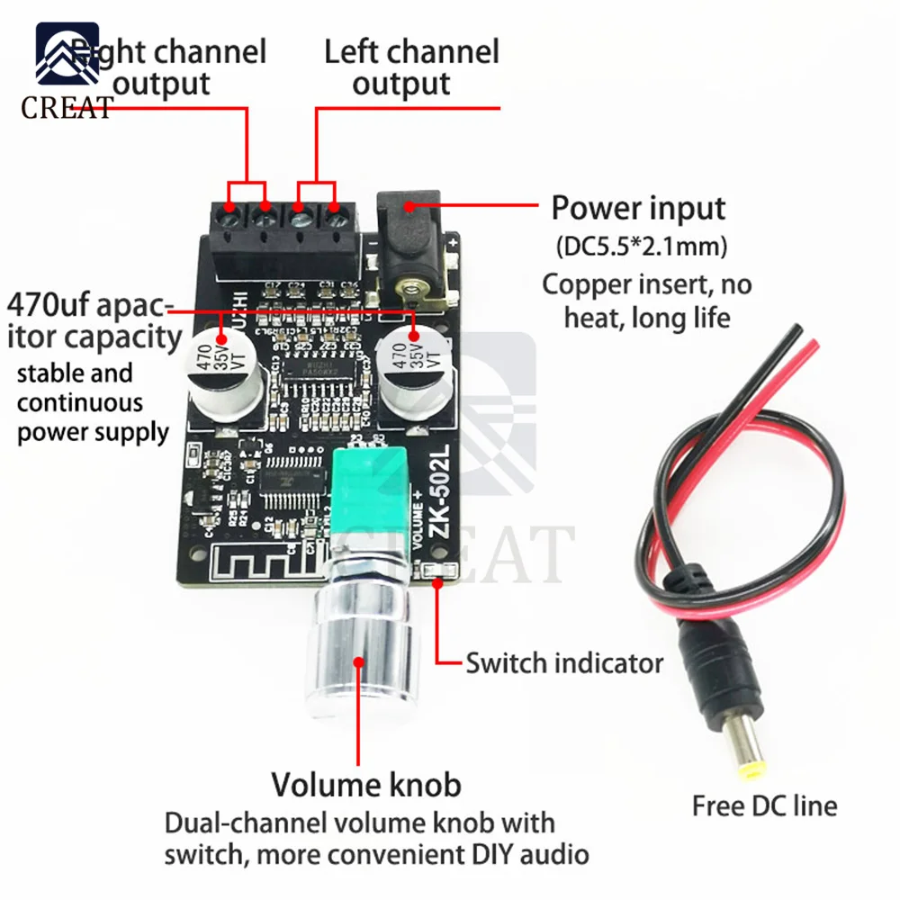 ZK-502L Audio колонки DIY Bluetooth 5 0 цифровой усилитель высокой мощности стереоплата 50WX2 502L