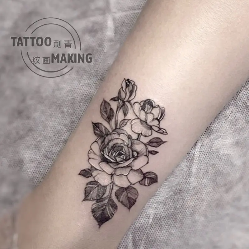 

2022 New Sketch Flower Art Waterproof Tattoo Stickers for Woman Man Body Temporary Tattoo Blossom Rose Fake Tattoo
