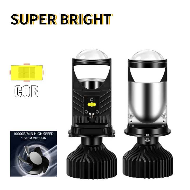 

H4 Auto Lamp Mini Lens LED Bulbs Headlight for Cars High Beam Low Beam Projector Turbo Fan 6000k White Color Lighting
