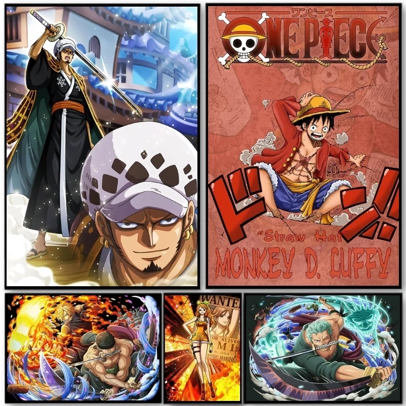 

Monkey D. Luffy Roronoa Zoro Oil Painting One Piece Posters Trafalgar Law Print Wall Art Nami Pictures Home Decor 40x50cm