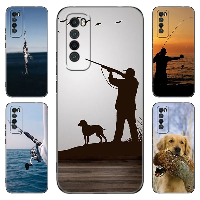 Hunter Man Fishing Dog Black Phone Case For Huawei Nova 12 11 Ultra 10 9 SE Pro 12i 11i 11E Y60 Y61 Y70 Plus Y71 Y72 Y90 Y91