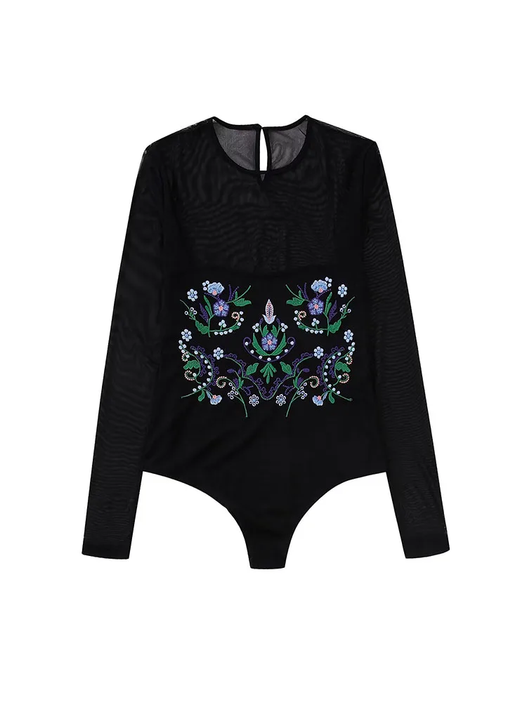 

Женское Тюлевое боди с вышивкой и круглым вырезом