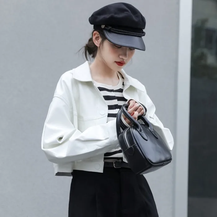 Skinny Leather Coat Women's Short Fall 2022 Pu Jacket Short Little Baseball Fashion Motorcycle Short Girl's Winter Coat