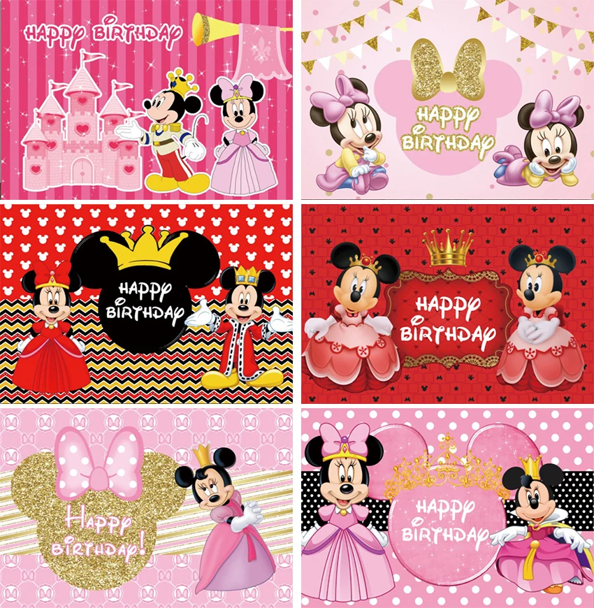 

Cartoon Vinyl Disney Minnie Mouse Party Backdrops Mickey Mouse Background Wall Cloth Baby Shower Kids Birthday Party Decoration