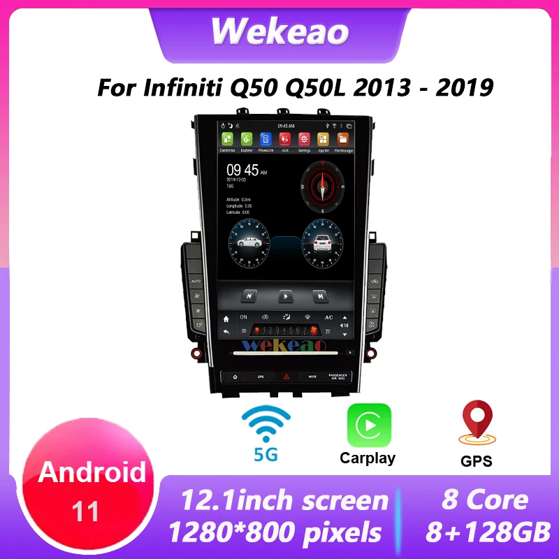 

Wekeao 1 Din 12,1 дюймов Android 11 автомобильное радио для Infiniti Q50 Q50L 2013 - 2019 Авторадио с Bluetooth Dvd плеер Carplay GPS 4G