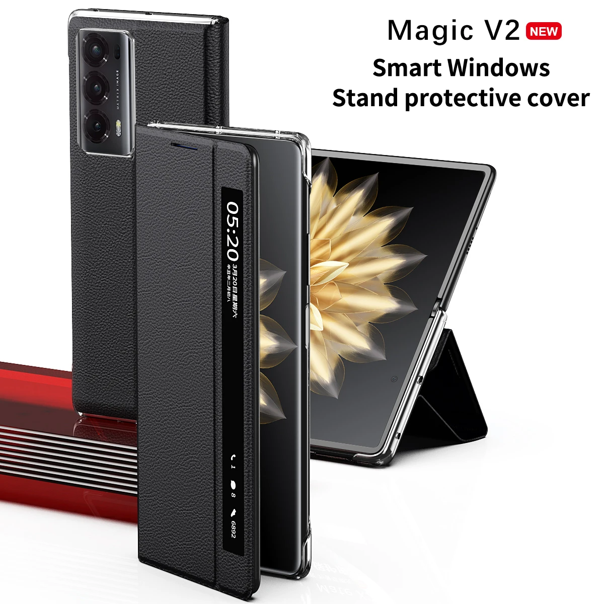 RENGEZ Smart Windows складной чехол для Honor Magic V2 шарнирный защитный кожаный с подставкой в