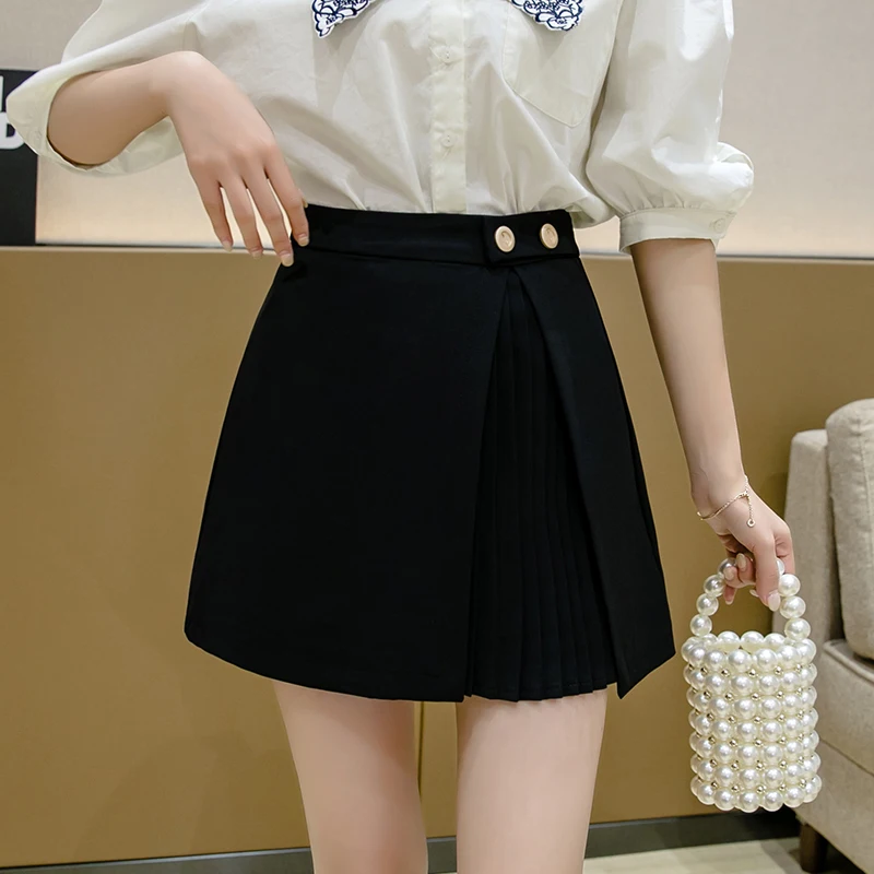

2021 Female Casual New High Waist Pleated Patchwork Slim Mini Skirt Women Spring Summer Fashion Buttons A-Line Short Skirts Ins