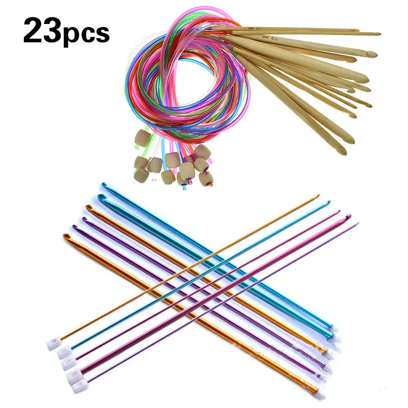 4 Styles Hooks Knitted Needle Set Assorted Colors Tunisian Afghan Aluminum Knitting Needles Hooks Sewing DIY Tools Kit