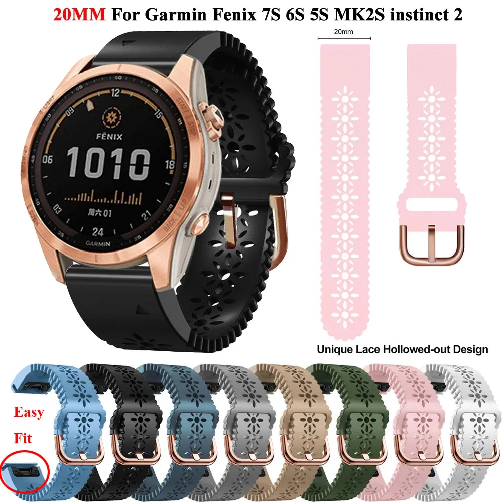 

Ремешок кружевной спортивный из розового золота для наручных часов Garmin Fenix 7S/5S Plus/6S Pro/Instinct 2S/Mk2S 20 мм, быстросъемный Wirstband
