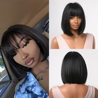 short straight black bob wigs synthetic hair wig with bangs for women afro lolita cosplay daily natural hair heat resistant wigs