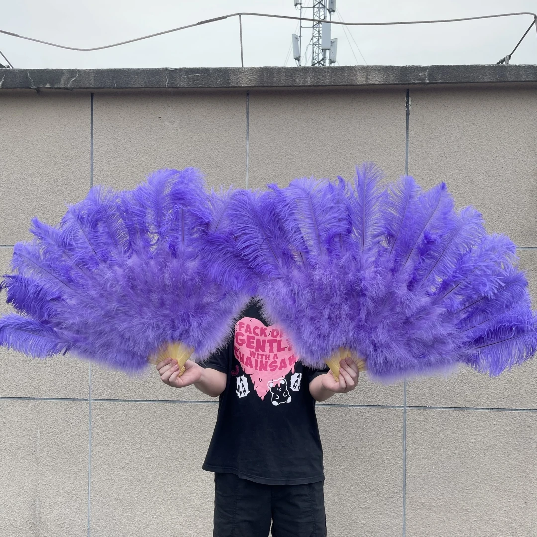 13-костное светло-фиолетовое веер со страусиными перьями натуральные перья