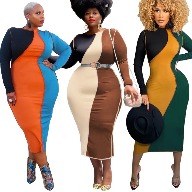 Женские платья больших размеров весна 2022 модные облегающие юбки контрастных