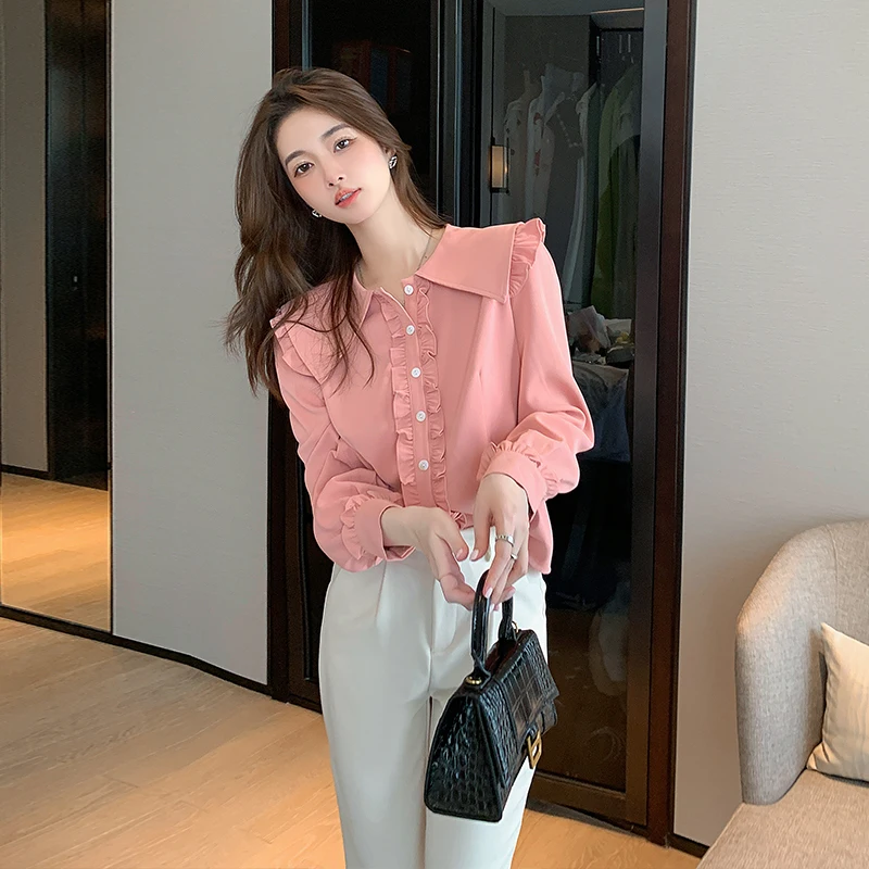 

COIGARSAM Shirt Womens Tops Autumn 2022 New Vintage Cute Sailor Collar Women Shirts