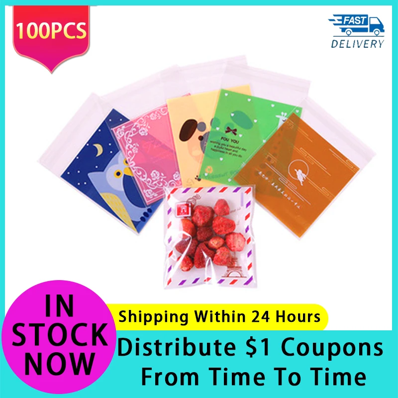 

100 шт., пластиковые пакеты для печенья и конфет