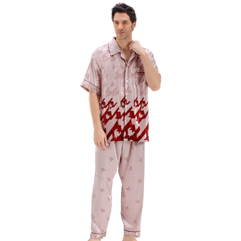 Silk Pajamas for Men Sleepwear Short Sleeve Pajama Man Homewear Summer Male Pyjamas PJS
