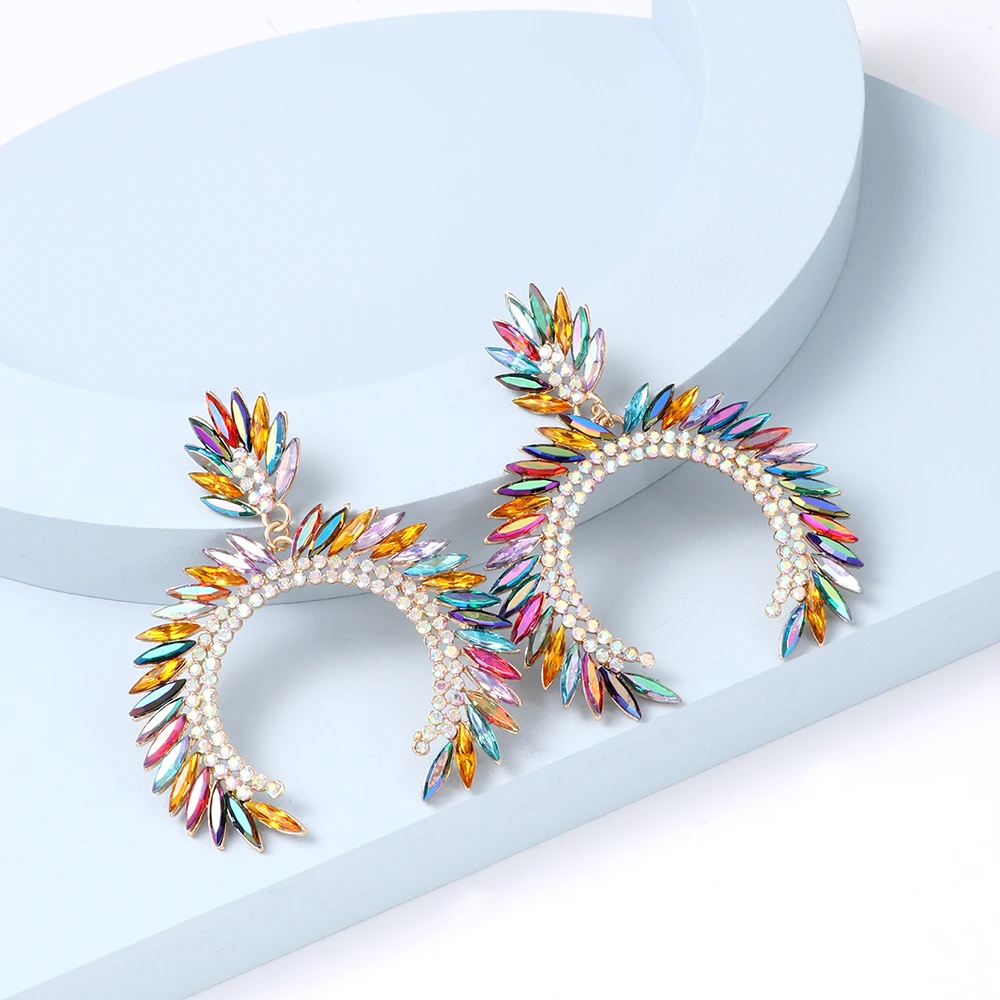 

JURAN Baroque Women Colorful Crystal Drop Earrings Luxury Rhinestones Stud Earrings Trendy Statement Wedding Party Jewelry Gift