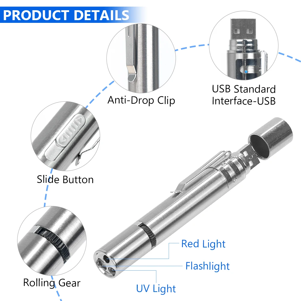 3-In-1 Mini Red Laser Pointer Pen USB Rechargeable 3 In 1 Light + White LED Torch UV Flashlight Cat Dog Pet Toy 4mW |