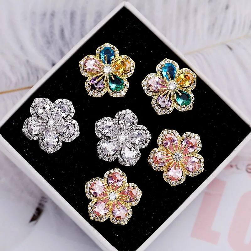 

South Korea New Fashion Bright Colorful Cubic Zirconia Paved African Gold Plated Big 3D Flower Earrings for Women Party Wear