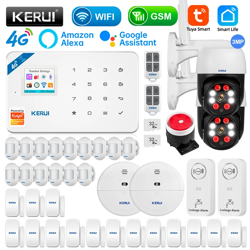 

KERUI W184 Tuya Security Protection Smart Home GSM 4G WIFI Alarms Anti Theft Security Alarm System Kit Sensor 6 Languages Garage