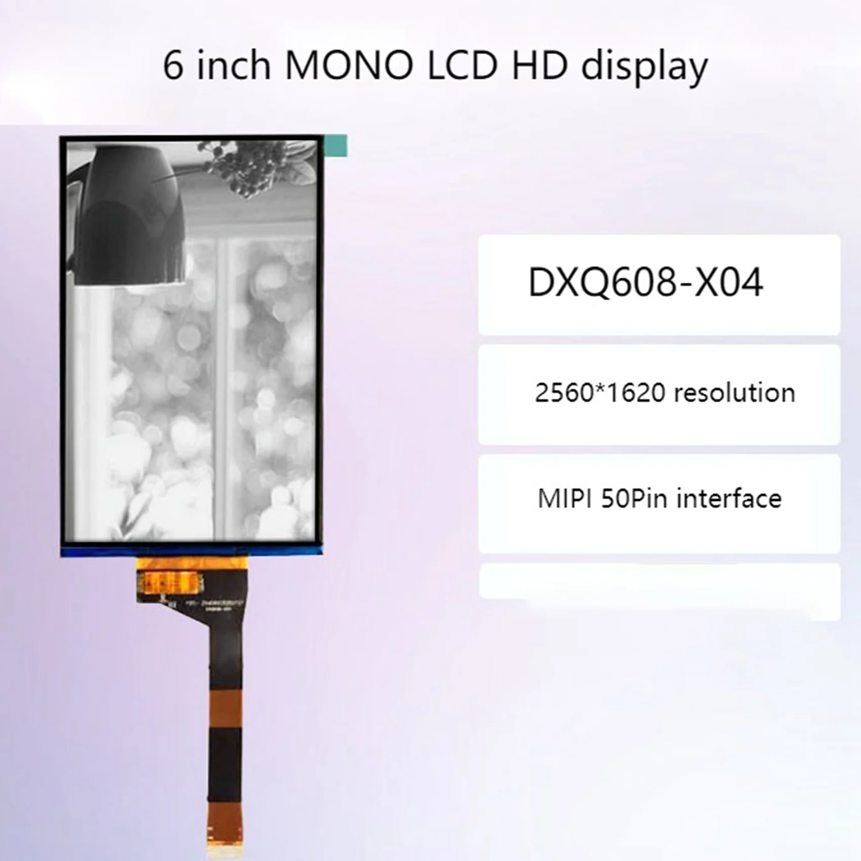 6-дюймовый моно-ЖК-дисплей HD разрешение DXQ608-X04 2560X1620 50-контактный интерфейс MIPI для