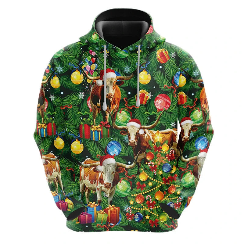 Мужская рождественская толстовка с капюшоном в виде коровы модные забавные