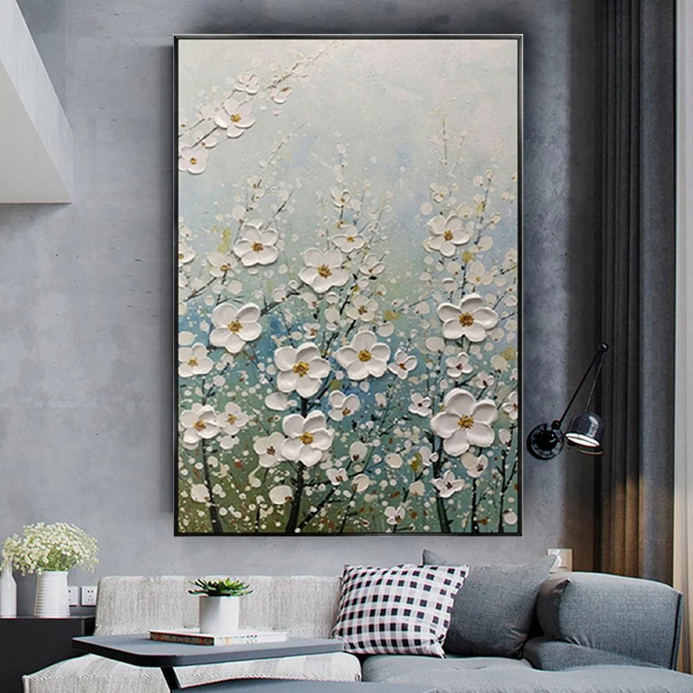 

Картина на холсте ручной работы, картина маслом с цветами, декор для гостиной, современная абстрактная картина для фотографий