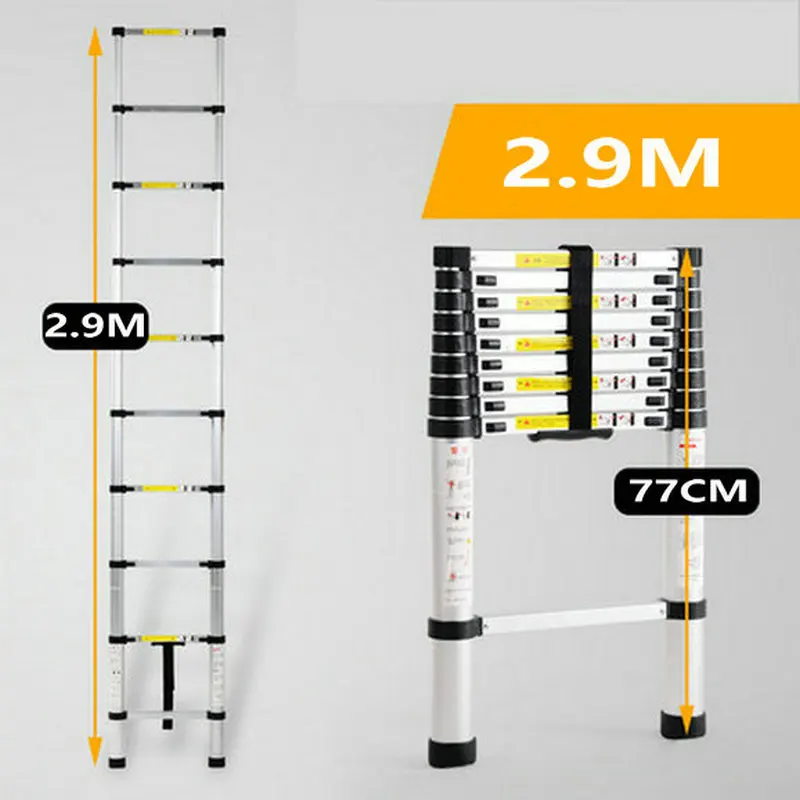 2.9M telescopic ladder single straight ladder family portable folding ladder project thickened aluminum alloy one-word ladder