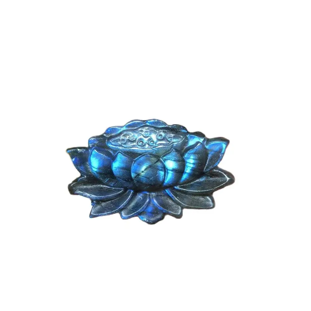 

Natural Polished Crystal Carvings Labradorite Lotus Flower Healing Stones For Home Decoration