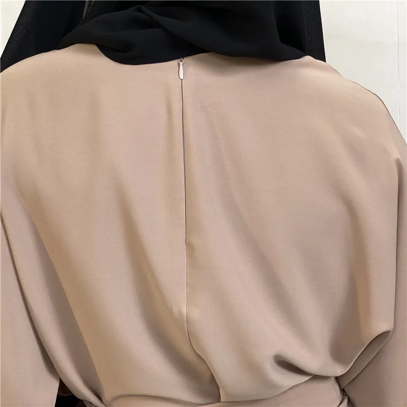 New Elastic Cuffs Solid Color with Pocket Lining Joker Casual Elegant Dress Muslim Dresses Abayas for Women  جلابيه نسائية