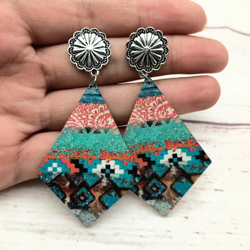 Модные западные деревянные серьги в форме Кончо змей ацтекские для женщин