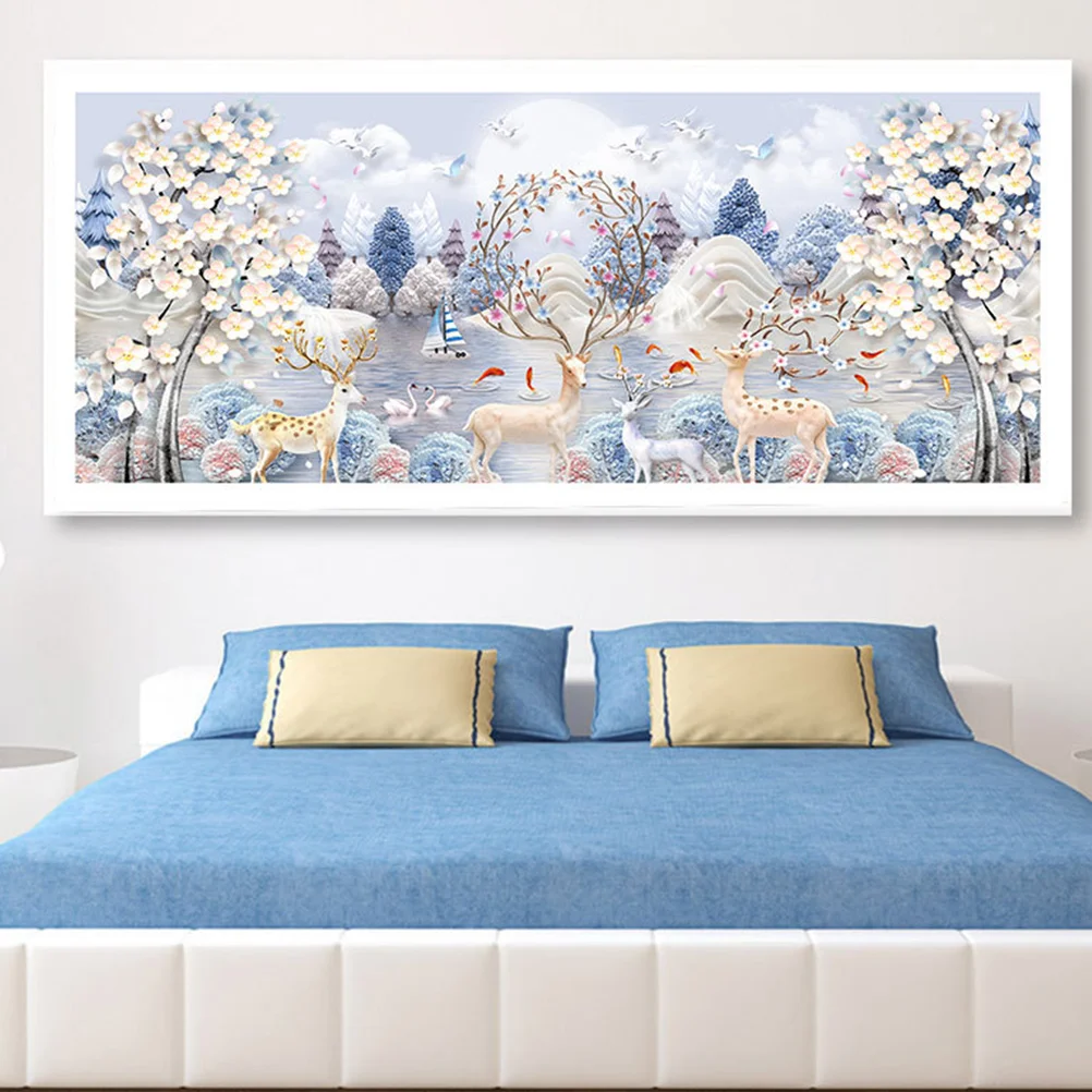 

1 Pc 120x50cm DIY 5D beads painting Elk Fortune Tree Embroidery Cross Stitch Painting Pictures DIY Crafts Home Wall