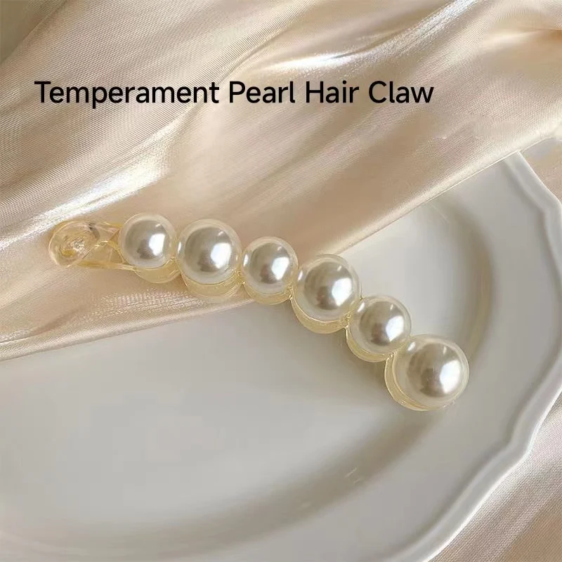 

2pcs Women Pearl Hair Clips Temperament Ponytail Hairpin Elegant Hair Clip Claw Fashion Hair Accessories Banana Claws for Lady