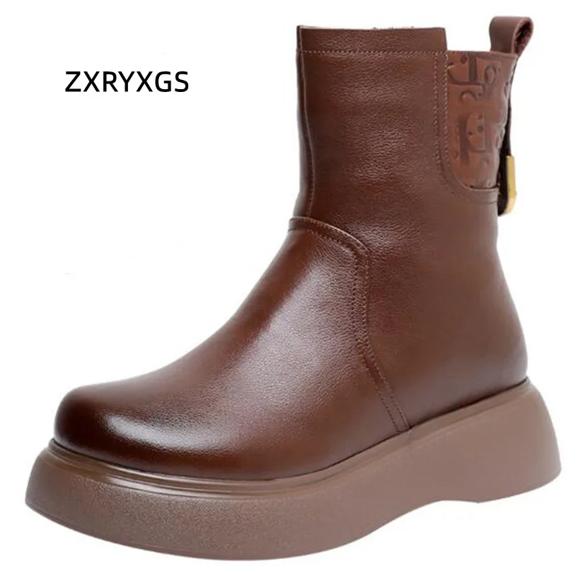

ZXRYXGS High Quality Cowhide Wool Boots Warm Shoes Snow Boots Platform Increased Shoes Woman Leather Boots 2023 New Trend Boots