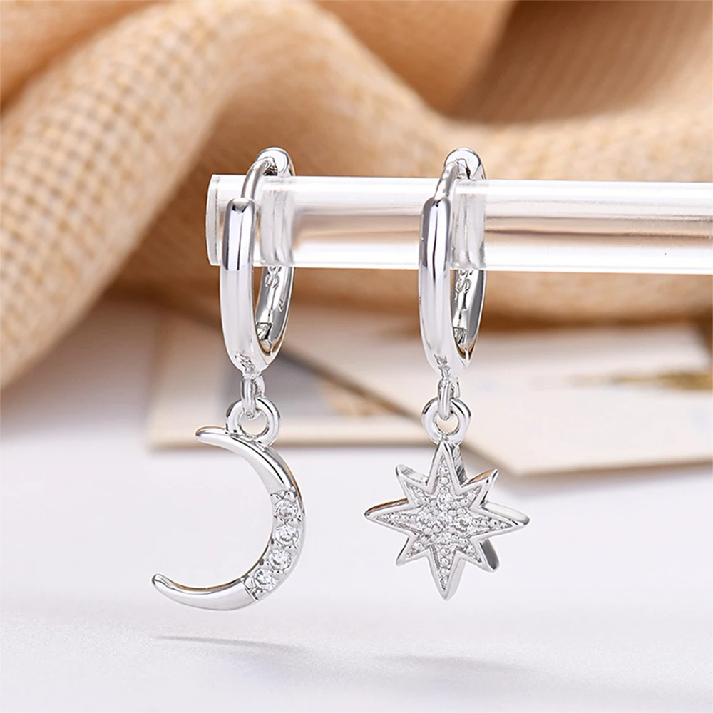 

Silver/Gold Color Charm Earrings for Women Zirconia Moon Star Dangle Earing Hoop Brincos Femme Trendy Jewelry Accessories Bijoux