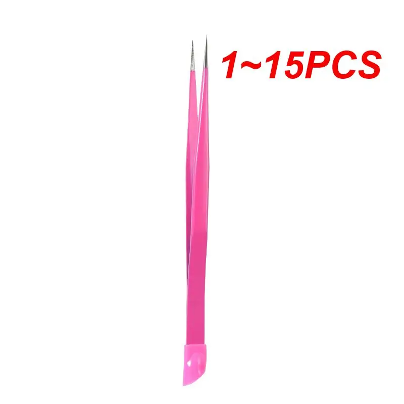 

1~15PCS Dual End Straight Nail Art Tweezers with Silicone Pressing Head Picking Rhinestones Eyelash Nail Tweezer Stickers Nail