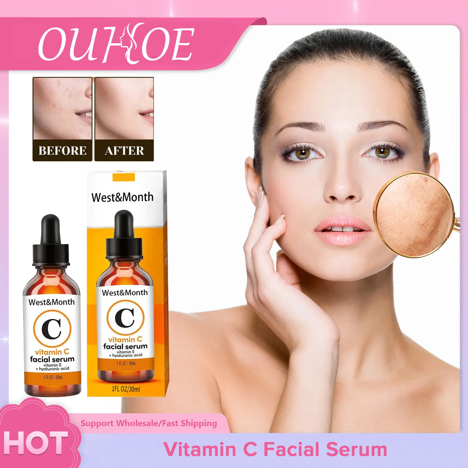 

Vitamin C Face Serum for Whitening Fade Dark Spot Freckle Pigment Wrinkle Melanin Remover Moisturizing Anti Aging Facial Essence